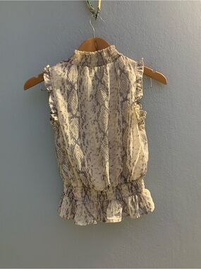 Smocked High-Neck Snake-Print Camisole - Cream/Gray